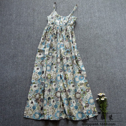Long Floral Slip Skirt Cotton Cloth Mori Women's Artistic Base Dress for Traveling to the Seaside Holiday Beach Long Dress