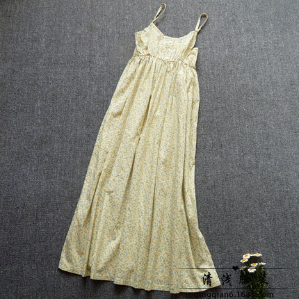 Long Floral Slip Skirt Cotton Cloth Mori Women's Artistic Base Dress for Traveling to the Seaside Holiday Beach Long Dress