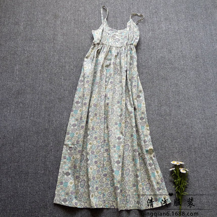 Long Floral Slip Skirt Cotton Cloth Mori Women's Artistic Base Dress for Traveling to the Seaside Holiday Beach Long Dress
