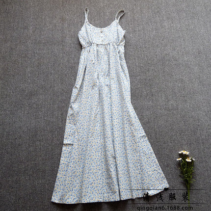 Long Floral Slip Skirt Cotton Cloth Mori Women's Artistic Base Dress for Traveling to the Seaside Holiday Beach Long Dress