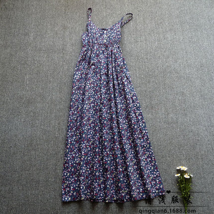 Long Floral Slip Skirt Cotton Cloth Mori Women's Artistic Base Dress for Traveling to the Seaside Holiday Beach Long Dress