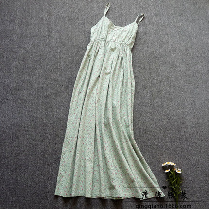 Long Floral Slip Skirt Cotton Cloth Mori Women's Artistic Base Dress for Traveling to the Seaside Holiday Beach Long Dress