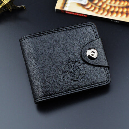 New Men's Wallet, Men's Short Wallet, Fashionable European and American Magnetic Buckle Multi-Card Slot Card Holder, Large Capacity Pebbled Wallet