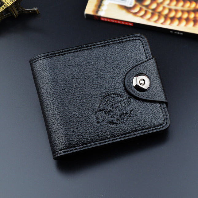New Men's Wallet, Men's Short Wallet, Fashionable European and American Magnetic Buckle Multi-Card Slot Card Holder, Large Capacity Pebbled Wallet