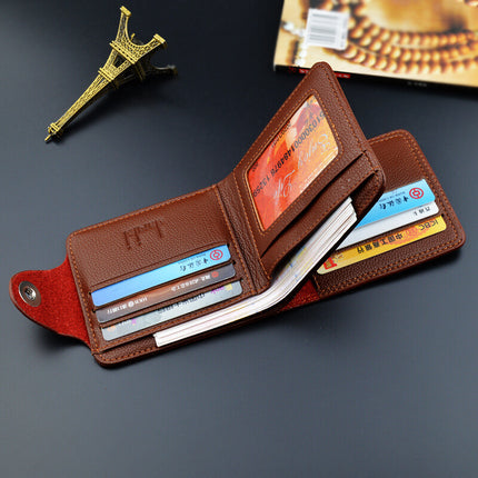 New Men's Wallet, Men's Short Wallet, Fashionable European and American Magnetic Buckle Multi-Card Slot Card Holder, Large Capacity Pebbled Wallet