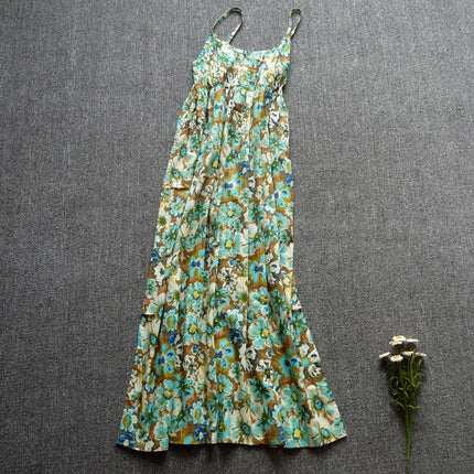 Long Floral Slip Skirt Cotton Cloth Mori Women's Artistic Base Dress for Traveling to the Seaside Holiday Beach Long Dress