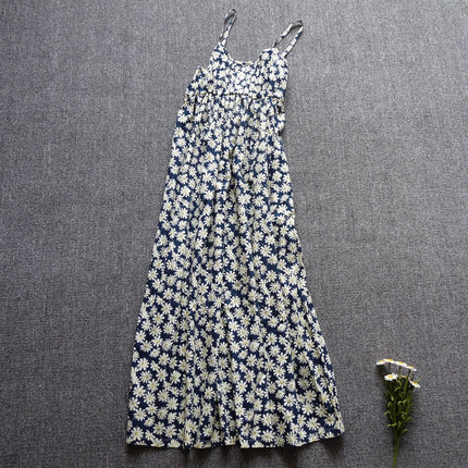 Long Floral Slip Skirt Cotton Cloth Mori Women's Artistic Base Dress for Traveling to the Seaside Holiday Beach Long Dress