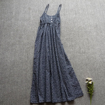 Long Floral Slip Skirt Cotton Cloth Mori Women's Artistic Base Dress for Traveling to the Seaside Holiday Beach Long Dress