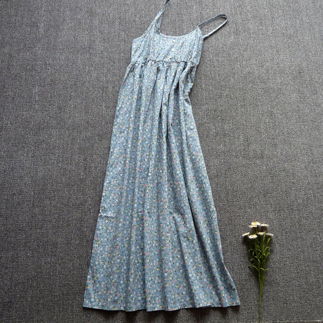 Long Floral Slip Skirt Cotton Cloth Mori Women's Artistic Base Dress for Traveling to the Seaside Holiday Beach Long Dress