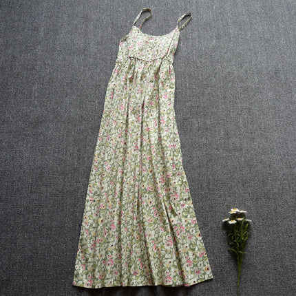 Long Floral Slip Skirt Cotton Cloth Mori Women's Artistic Base Dress for Traveling to the Seaside Holiday Beach Long Dress