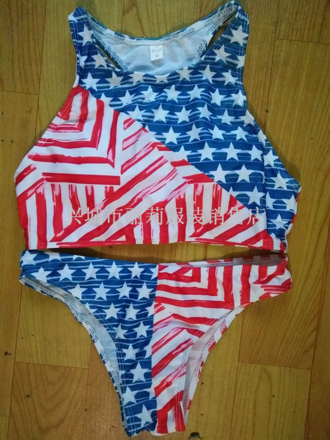17 years new European and American swimsuit printed small fresh split women's swimsuit sexy bikini women's swimsuit
