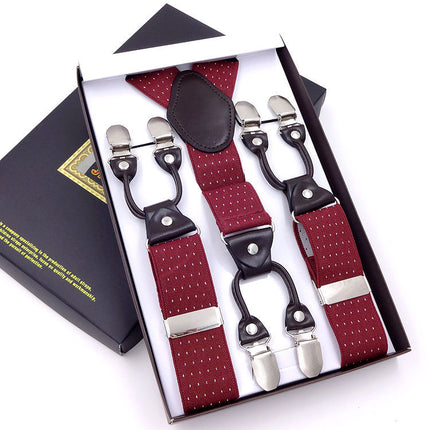 Men's six-clip 3.5 jacquard strap 3.5*115cm six-clip printed webbing six-clip wide strap gift box