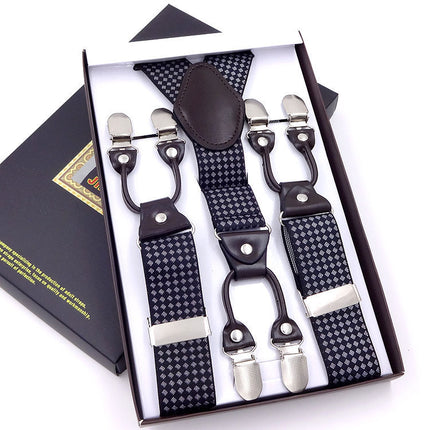 Men's six-clip 3.5 jacquard strap 3.5*115cm six-clip printed webbing six-clip wide strap gift box