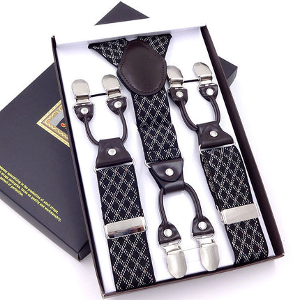 Men's six-clip 3.5 jacquard strap 3.5*115cm six-clip printed webbing six-clip wide strap gift box