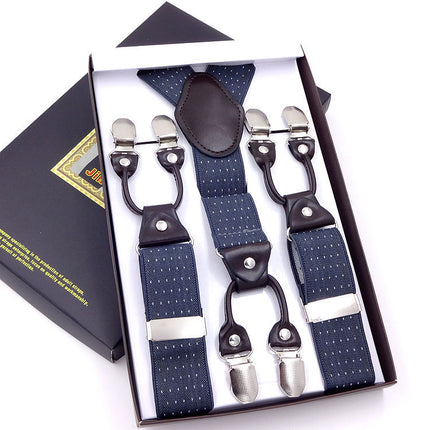 Men's six-clip 3.5 jacquard strap 3.5*115cm six-clip printed webbing six-clip wide strap gift box