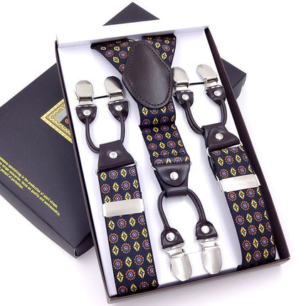 Men's six-clip 3.5 jacquard strap 3.5*115cm six-clip printed webbing six-clip wide strap gift box