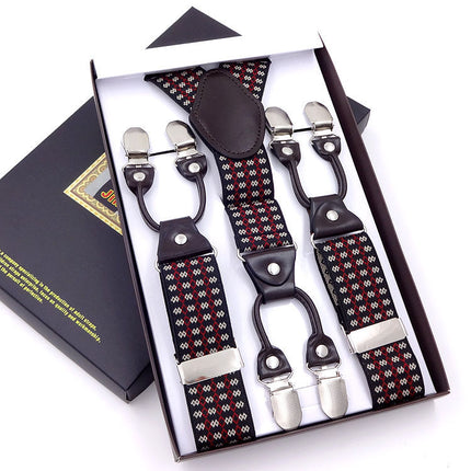 Men's six-clip 3.5 jacquard strap 3.5*115cm six-clip printed webbing six-clip wide strap gift box