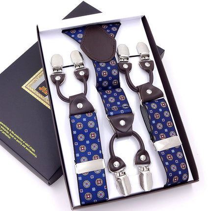 Men's six-clip 3.5 jacquard strap 3.5*115cm six-clip printed webbing six-clip wide strap gift box