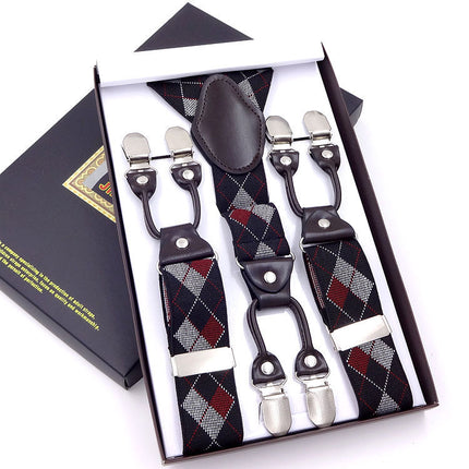 Men's six-clip 3.5 jacquard strap 3.5*115cm six-clip printed webbing six-clip wide strap gift box