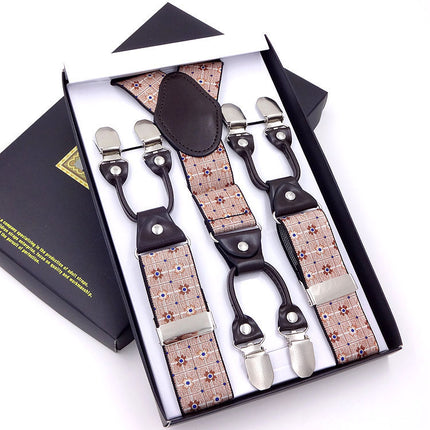 Men's six-clip 3.5 jacquard strap 3.5*115cm six-clip printed webbing six-clip wide strap gift box