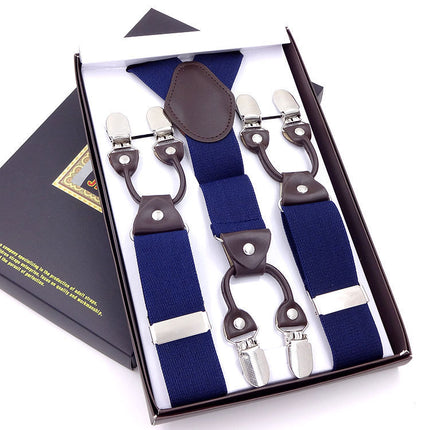 Men's six-clip 3.5 jacquard strap 3.5*115cm six-clip printed webbing six-clip wide strap gift box
