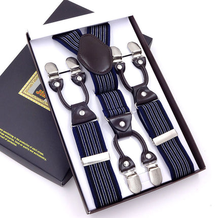 Men's six-clip 3.5 jacquard strap 3.5*115cm six-clip printed webbing six-clip wide strap gift box
