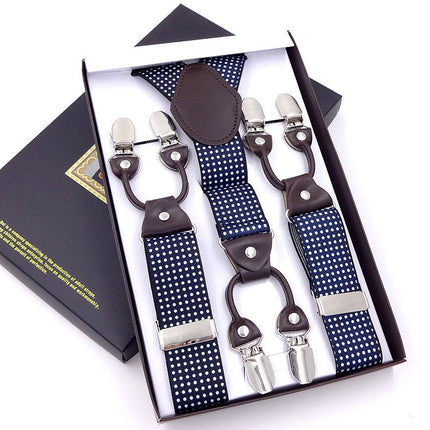 Men's six-clip 3.5 jacquard strap 3.5*115cm six-clip printed webbing six-clip wide strap gift box