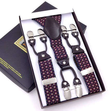 Men's six-clip 3.5 jacquard strap 3.5*115cm six-clip printed webbing six-clip wide strap gift box