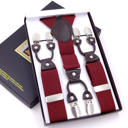 Men's six-clip 3.5 jacquard strap 3.5*115cm six-clip printed webbing six-clip wide strap gift box