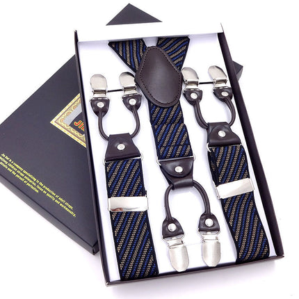 Men's six-clip 3.5 jacquard strap 3.5*115cm six-clip printed webbing six-clip wide strap gift box