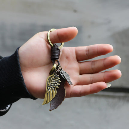 Fashion simple creative alloy wings key chain cross-border supply jewelry handmade leather factory direct wholesale