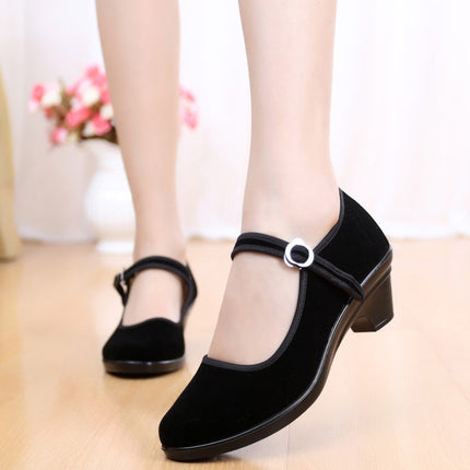 Old Beijing Cloth Shoes Work Shoes Women's Black Etiquette Shoes Hotel Dance Non-slip Medium Thick Heel Workwear Breathable Single Shoes