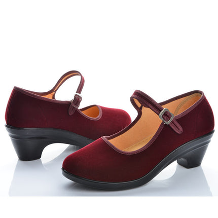 Old Beijing Cloth Shoes Work Shoes Women's Black Etiquette Shoes Hotel Dance Non-slip Medium Thick Heel Workwear Breathable Single Shoes