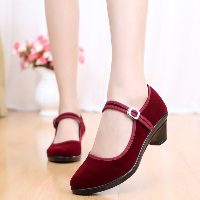 Old Beijing Cloth Shoes Work Shoes Women's Black Etiquette Shoes Hotel Dance Non-slip Medium Thick Heel Workwear Breathable Single Shoes