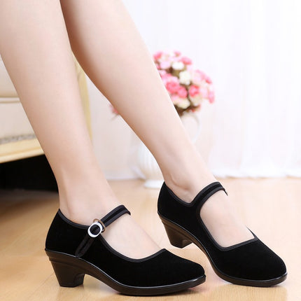 Old Beijing Cloth Shoes Work Shoes Women's Black Etiquette Shoes Hotel Dance Non-slip Medium Thick Heel Workwear Breathable Single Shoes