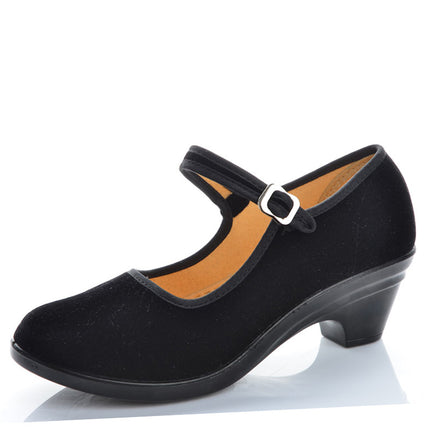 Old Beijing Cloth Shoes Work Shoes Women's Black Etiquette Shoes Hotel Dance Non-slip Medium Thick Heel Workwear Breathable Single Shoes
