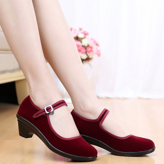 Old Beijing Cloth Shoes Work Shoes Women's Black Etiquette Shoes Hotel Dance Non-slip Medium Thick Heel Workwear Breathable Single Shoes