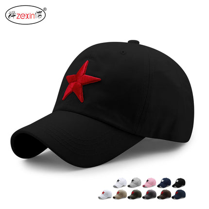 Spring Summer Autumn Winter Simple Korean Style Cotton Baseball Cap Men's and Women's Outdoor Sun Hat Five-pointed Star Embroidered Casual Cap