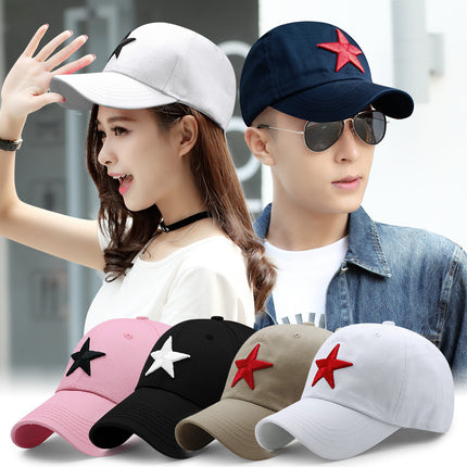 Spring Summer Autumn Winter Simple Korean Style Cotton Baseball Cap Men's and Women's Outdoor Sun Hat Five-pointed Star Embroidered Casual Cap