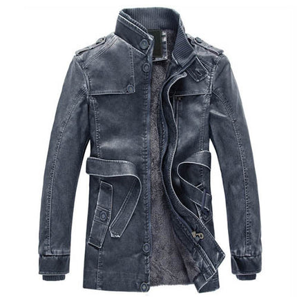 Amazon Foreign Trade European and American Fur One Long Pu Leather Jacket Personalized Washed Men's Motorcycle Leather Jacket