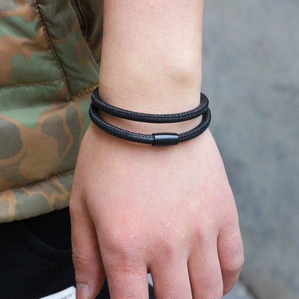 Amazon Cross-border Same-style Bracelet Sheepskin Rope Woven Magnetic Buckle Bracelet Multi-loop Winding Same-style Solid Color Bracelet for Men and Women