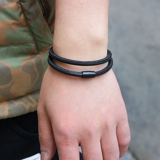 Amazon Cross-border Same-style Bracelet Sheepskin Rope Woven Magnetic Buckle Bracelet Multi-loop Winding Same-style Solid Color Bracelet for Men and Women