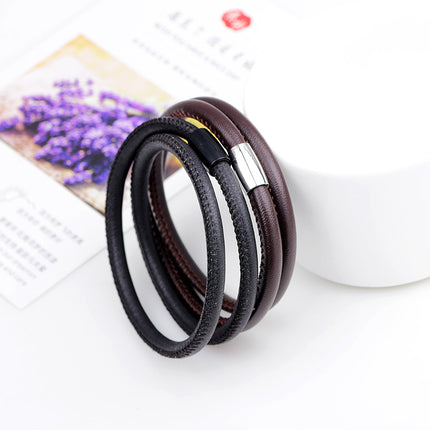 Amazon Cross-border Same-style Bracelet Sheepskin Rope Woven Magnetic Buckle Bracelet Multi-loop Winding Same-style Solid Color Bracelet for Men and Women