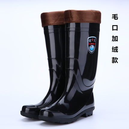 Rain boots men's stall black high work rain boots non-slip wear-resistant plastic labor protection water boots manufacturers wholesale