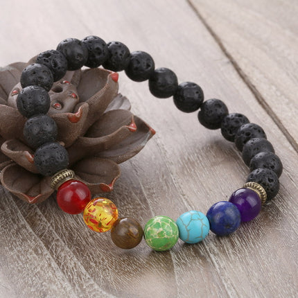 Cross-Border Amazon Best-Selling Jewelry Colorful Volcanic Stone Tiger Eye Emperor Stone Vein Beaded Stone Bracelet Wholesale