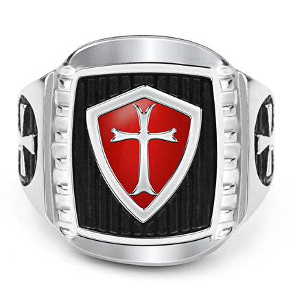New jewelry European and American fashion retro Crusader oil drop red cross men's personality stainless steel ring