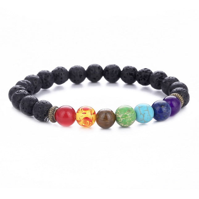 Cross-Border Amazon Best-Selling Jewelry Colorful Volcanic Stone Tiger Eye Emperor Stone Vein Beaded Stone Bracelet Wholesale