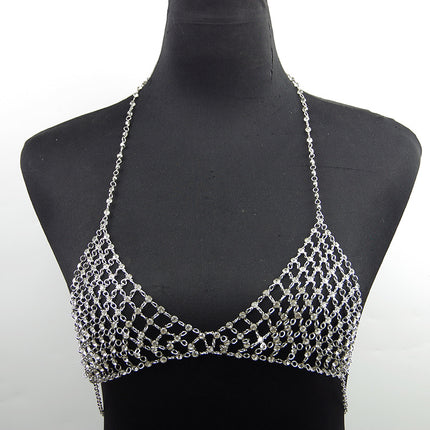European and American Cross-Border Jewelry Nightclub Style Metal Necklace Bikini Body Sexy Hollow Full Diamond Grid Micro-Inlaid