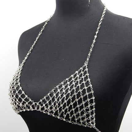 European and American Cross-Border Jewelry Nightclub Style Metal Necklace Bikini Body Sexy Hollow Full Diamond Grid Micro-Inlaid