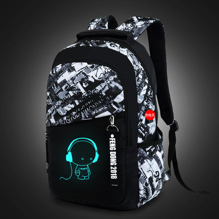 Cross-Border Lightweight Waterproof Casual Printed School Bag Junior High School Student Backpack Luminous Safety Burden-Reducing Computer Backpack